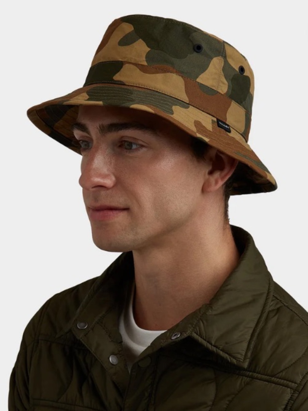 TILLEY MADE IN CANADA WAXED COTTON TAN CAMO PRINT BUCKET HAT SZ S/P - Picture 5 of 11